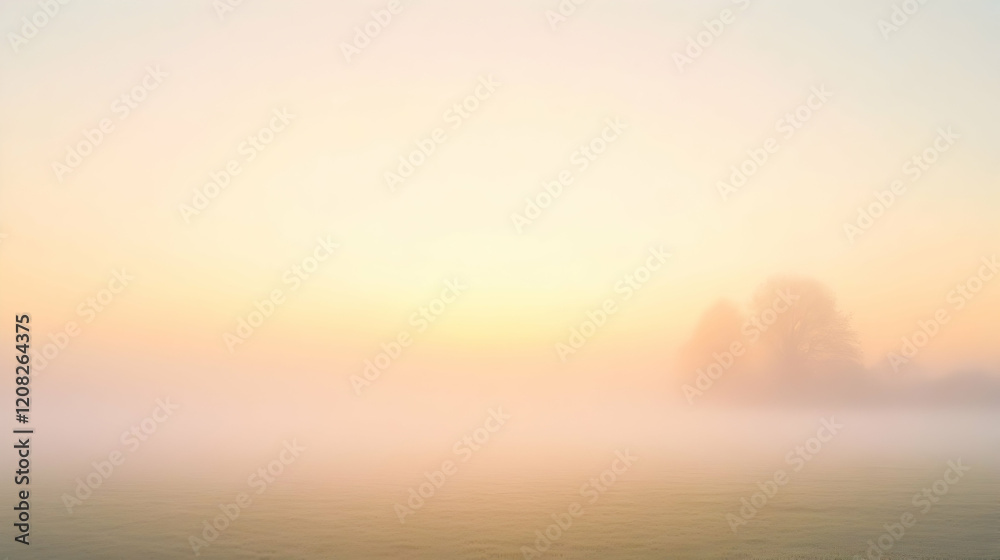 Obraz premium Thin fog spreading uniformly against a pale gold backdrop, softly illuminated with no harsh shadows