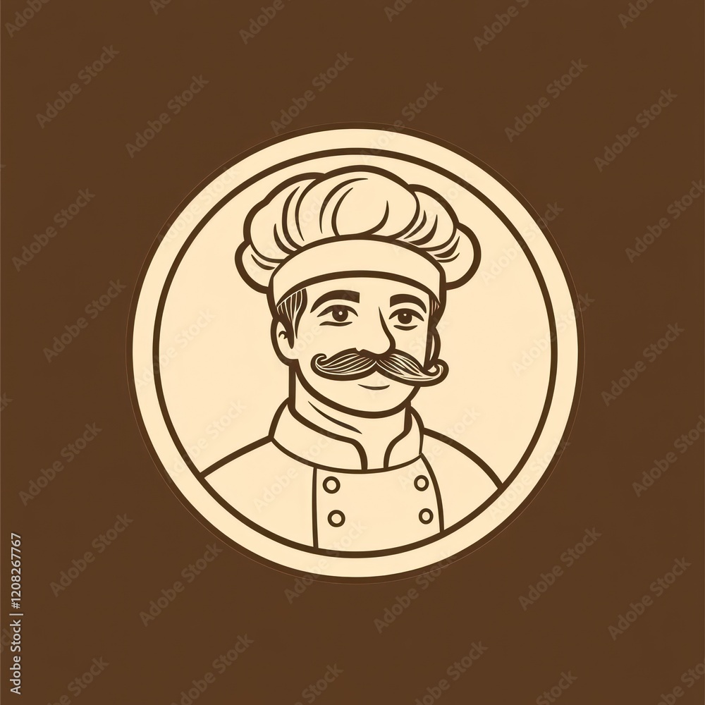 Chef portrait in a circle. For menus, recipes and food service Chef portrait in a circle. For menus, recipes and food service