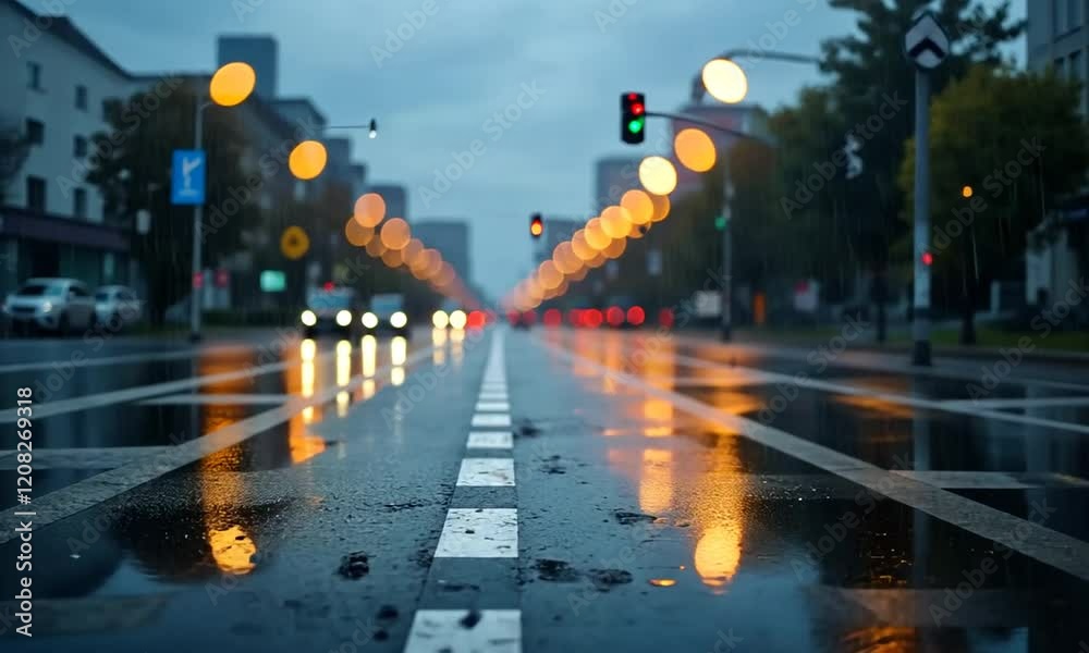 City street lights, after rain and bokeh. dark background colorful city lights. 4k videos