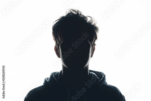 Silhouette of a young man wearing a hoodie with strong backlight