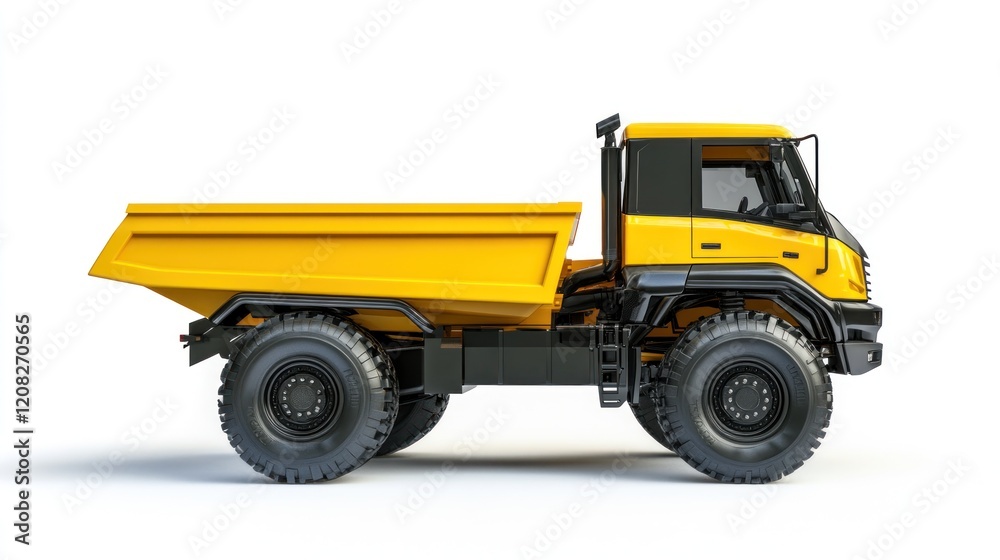 Yellow dump truck, side view, white background, construction (1) Yellow dump truck, side view, white background, construction (1)