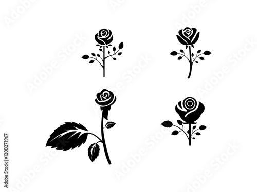 Ross Flowers vector art illustration.   roses isolated on white transparent background. a Ros vetch leaves vector silhouette artwork illustration.