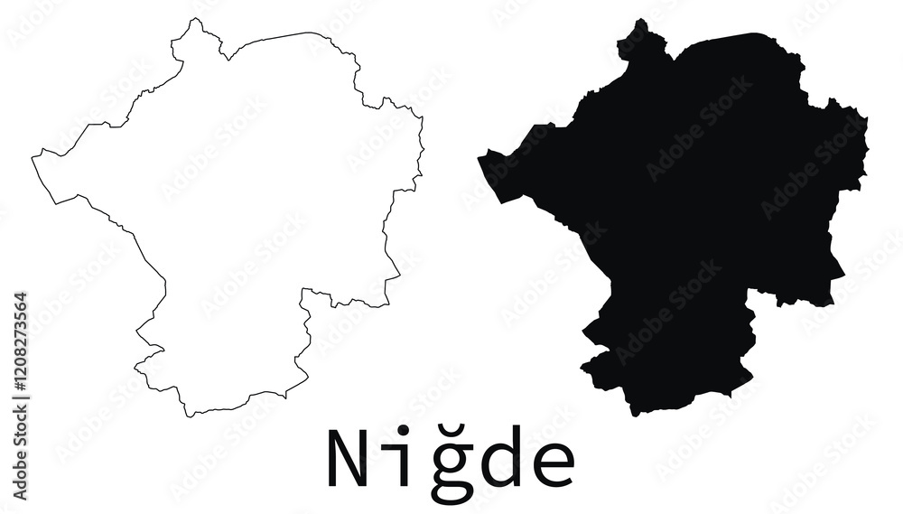 Obraz premium Nigde map outline and black silhouette vector