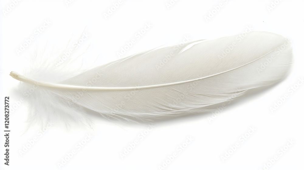 Obraz premium Single White Feather on White Background