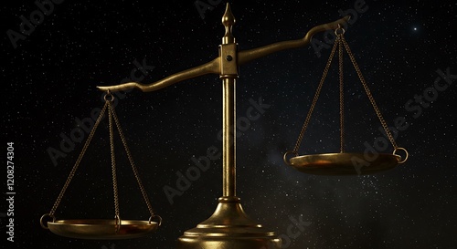 Golden scales of justice,  weighing fairness,  achieving balance.  Law's equilibrium. photo