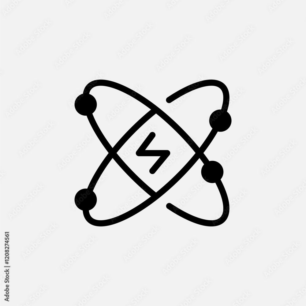 Atom Energy icon line, free energy, ecology, renewable and green energy concept. Linear and lineart icon. Atom Energy icon line, free energy, ecology, renewable and green energy concept. Linear and lineart icon.