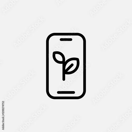 Eco phone from recycle materials and leaf icon line, free energy, ecology, renewable and green energy concept. Linear and lineart icon.