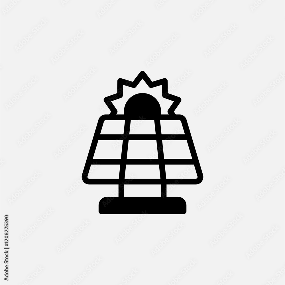 Solar panel with sun icon semi solid, free energy, ecology, renewable and green energy concept. Glyph icon. Solar panel with sun icon semi solid, free energy, ecology, renewable and green energy concept. Glyph icon.