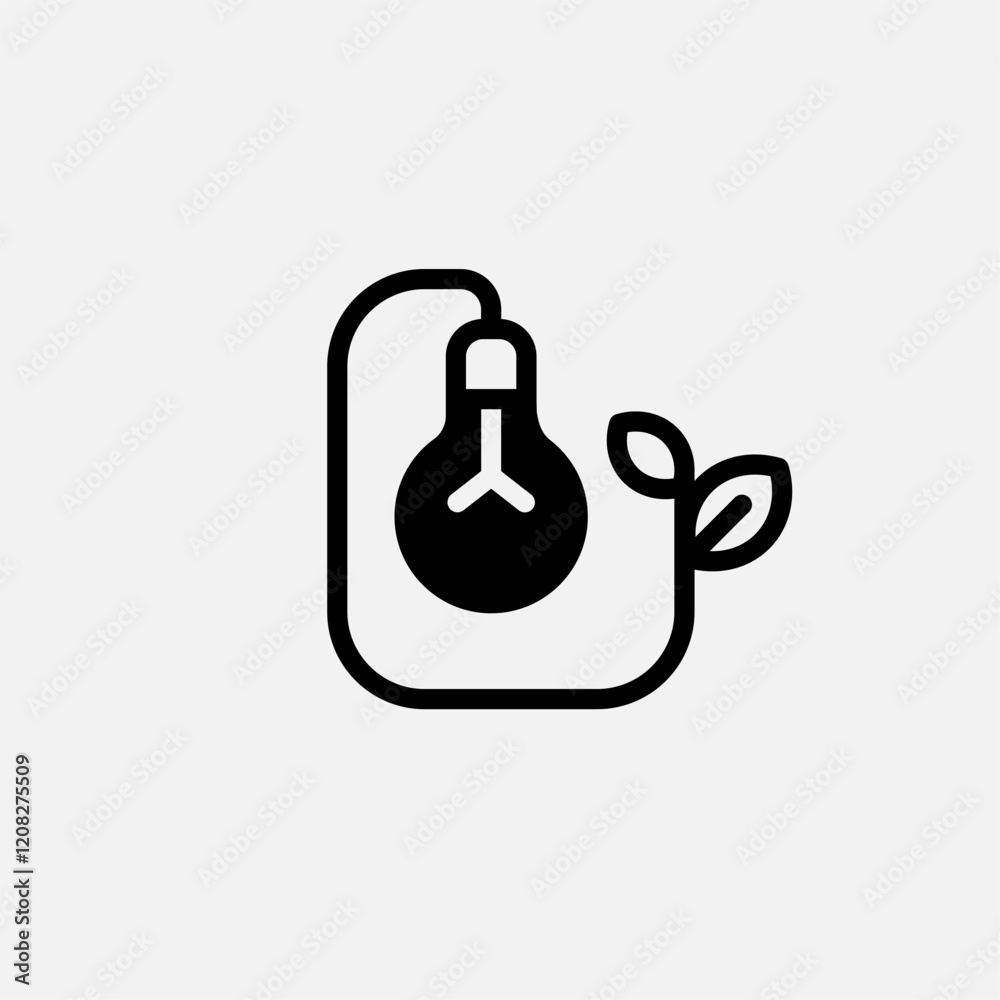 Bulb lamp and leaf icon semi solid, free energy, ecology, renewable and green energy concept. Glyph icon. Bulb lamp and leaf icon semi solid, free energy, ecology, renewable and green energy concept. Glyph icon.