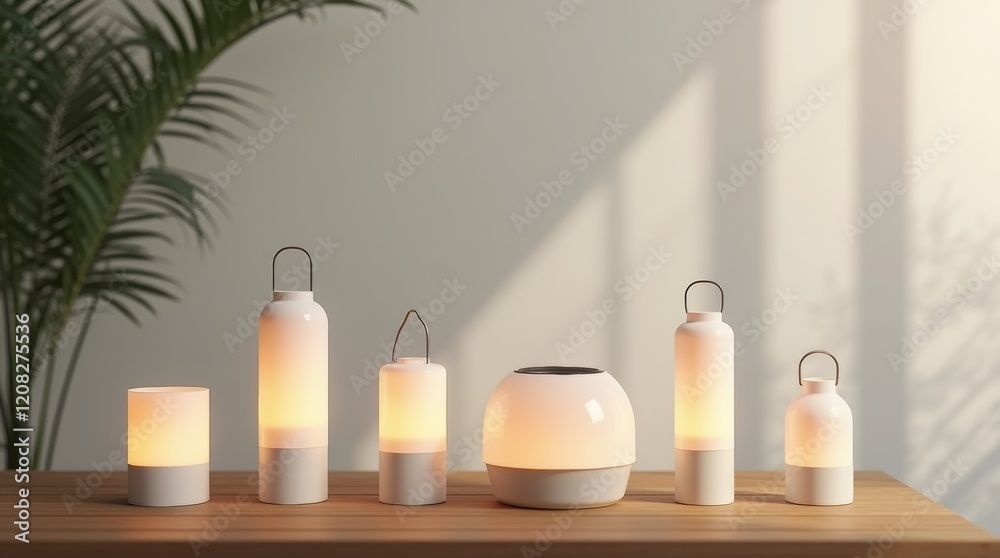 solar lanterns on a wooden table solar lanterns on a wooden table