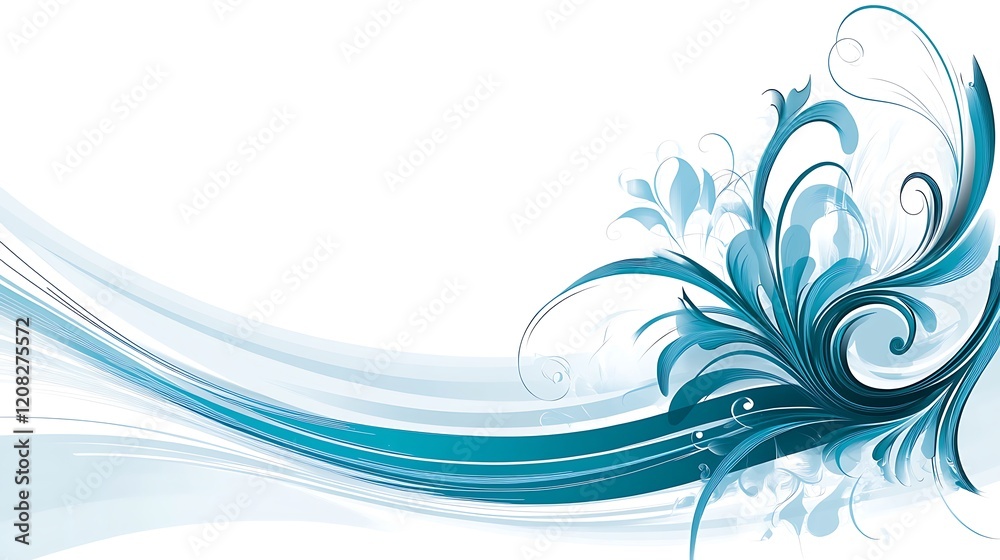 Abstract Blue Floral Design With Swirling Lines Abstract Blue Floral Design With Swirling Lines