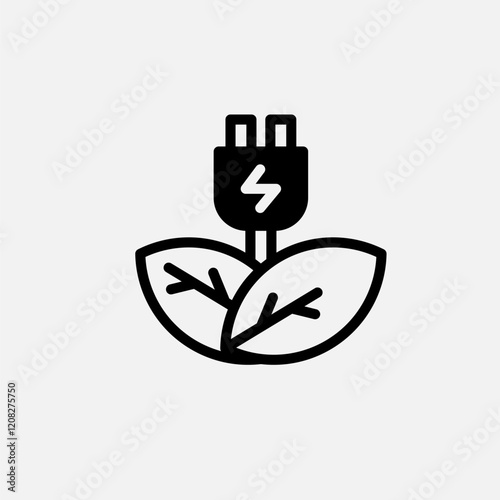 Eco plug and leaf icon semi solid, free energy, ecology, renewable and green energy concept. Glyph icon.