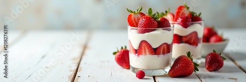 Delicious strawberry parfaits with creamy layers, perfect for desserts and celebrations.