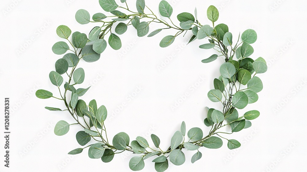 Elegant Eucalyptus Wreath Frame with Fresh Green Leaves and Branches Elegant Eucalyptus Wreath Frame with Fresh Green Leaves and Branches