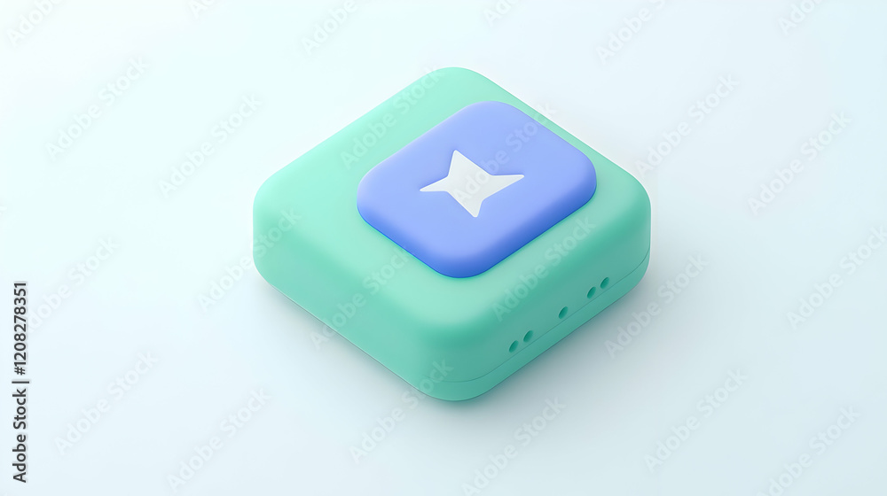 3D Render Pastel Green Blue Star Button 3D Render Pastel Green Blue Star Button