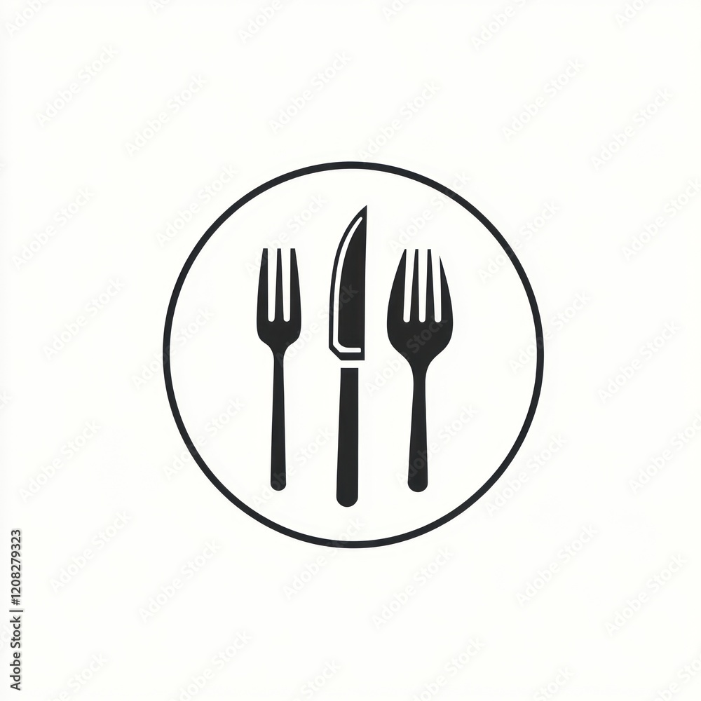 Table setting with knife between two forks. Icon for restaurant menus and dining websites Table setting with knife between two forks. Icon for restaurant menus and dining websites