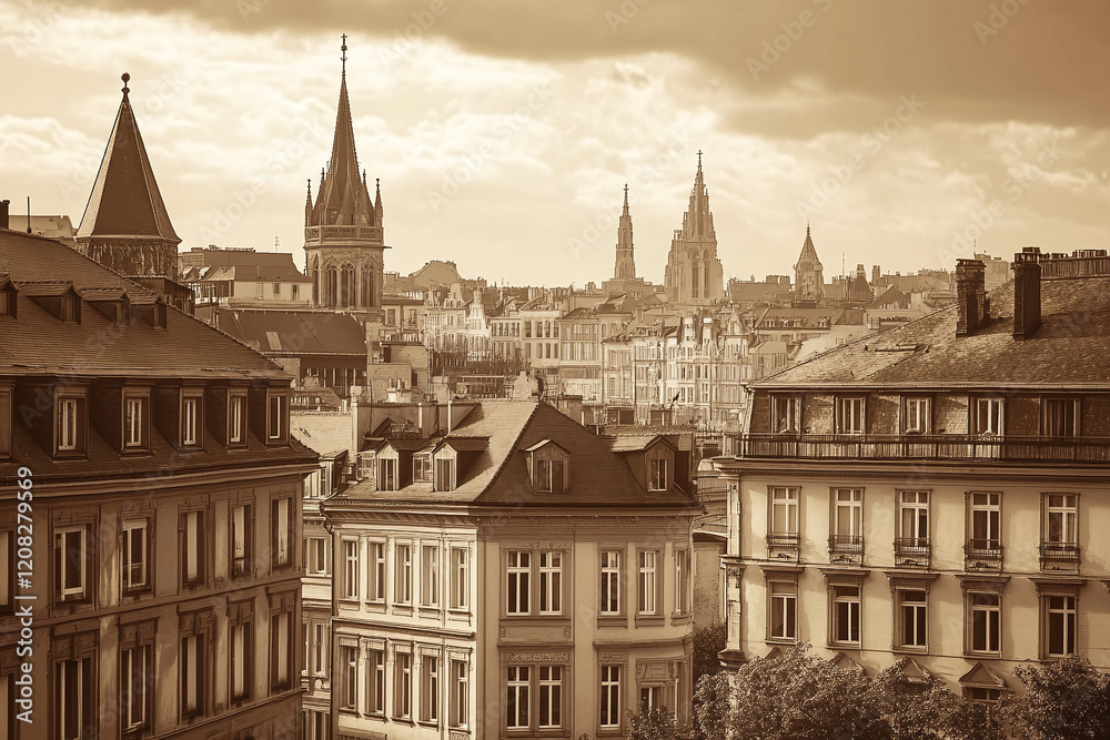 Fototapeta premium Tranquil City Skyline with Sunset Reflections, Modern Architecture, and Pastel Tones Creating a Serene Urban Landscape