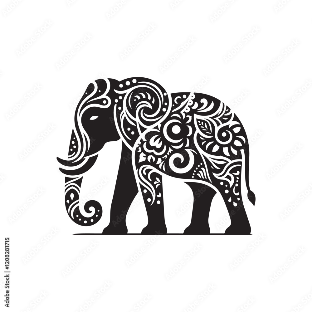Fototapeta premium Black Color Elephant silhouette design Vector Illustration, Solid White Background (13).eps