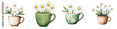 Wallpaper Mural Rustic Teacups with Chamomile Flowers Arrangement Torontodigital.ca