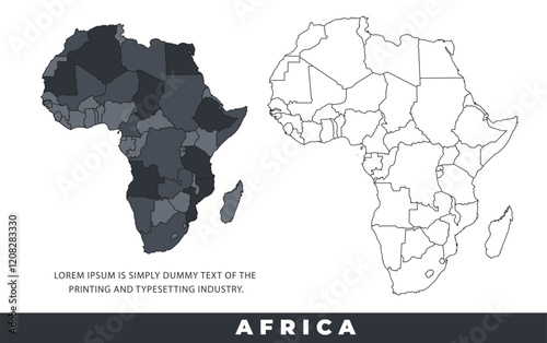 Africa political regions black color outline map set