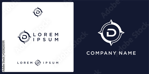 D letter logo and icon with abstract compass, vector template