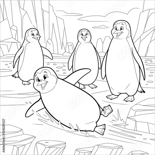 penguins in the snow coloring page 