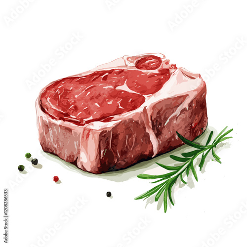Watercolor Illustration of Raw Beef Steak