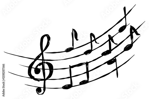 Music note. Black and white doodle melody tone and music key. Musical sketch design. Creative retro musical song. Simple sound sheet drawing