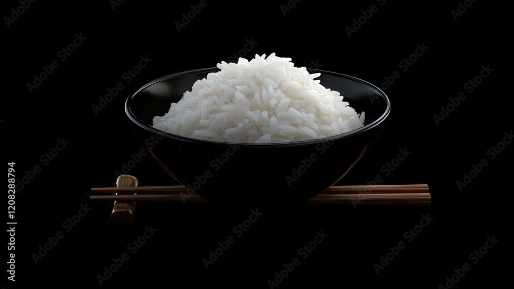 Bowl of White Steamed Rice with Chopsticks on a Dark Background Bowl of White Steamed Rice with Chopsticks on a Dark Background