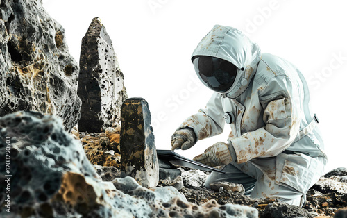 A Scientist Discovering Alien Artifacts in a Remote Location Isolated on transparent background PNG photo