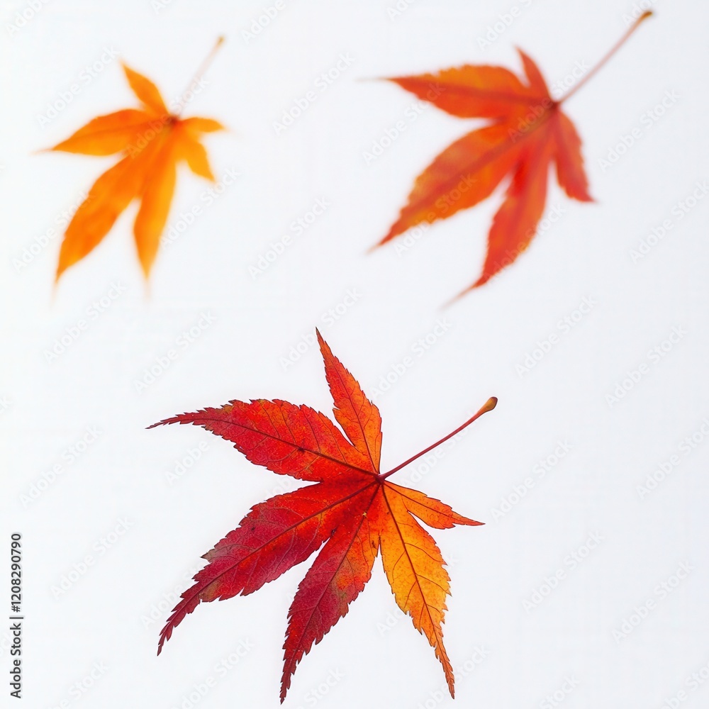 Maple leaves in vibrant red and orange hues, elegantly isolated on a white background, showcasing their natural texture and seasonal charm. Perfect for autumnal decorative themes. Maple leaves in vibrant red and orange hues, elegantly isolated on a white background, showcasing their natural texture and seasonal charm. Perfect for autumnal decorative themes.