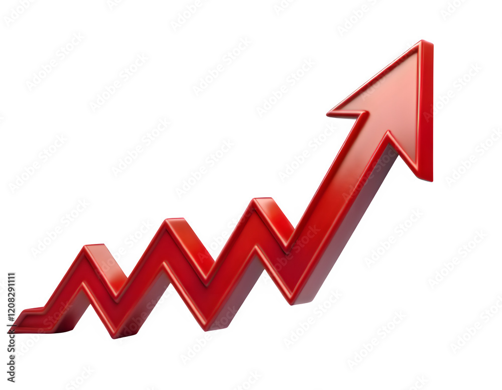 Red upward arrow graph showing rising trend, cut out Red upward arrow graph showing rising trend, cut out