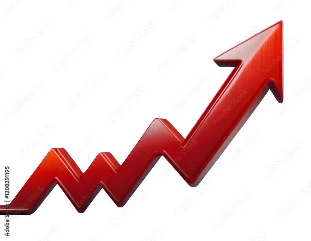 Red upward arrow graph showing rising trend, cut out Red upward arrow graph showing rising trend, cut out