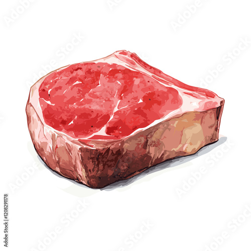 Watercolor Illustration of Raw Beef Steak