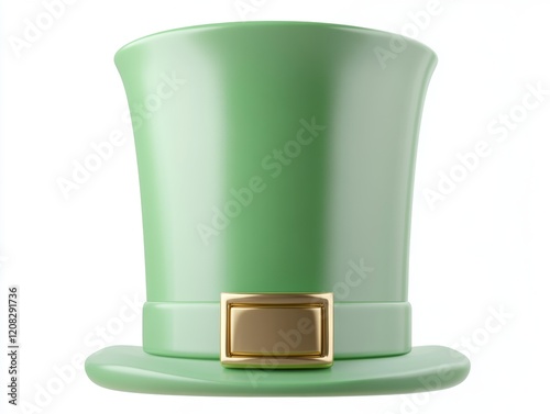 Close-up of a shiny green leprechaun hat with a gold buckle, perfect for St. Patrick's Day celebrations and Irish themes.
 photo