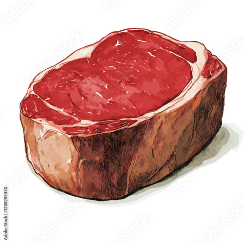 Watercolor Illustration of Raw Beef Steak