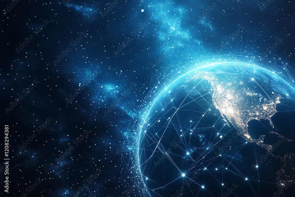 Futuristic Global Network with Digital Connections and Glowing Data Points in a Tech-Inspired Abstract Earth Design Futuristic Global Network with Digital Connections and Glowing Data Points in a Tech-Inspired Abstract Earth Design