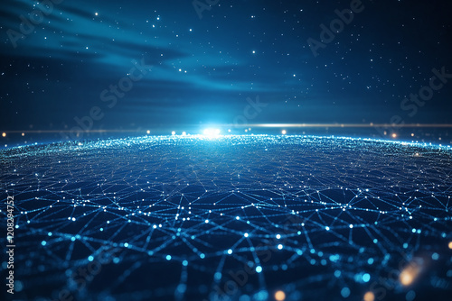 Futuristic Global Network with Digital Connections and Glowing Data Points in a Tech-Inspired Abstract Earth Design