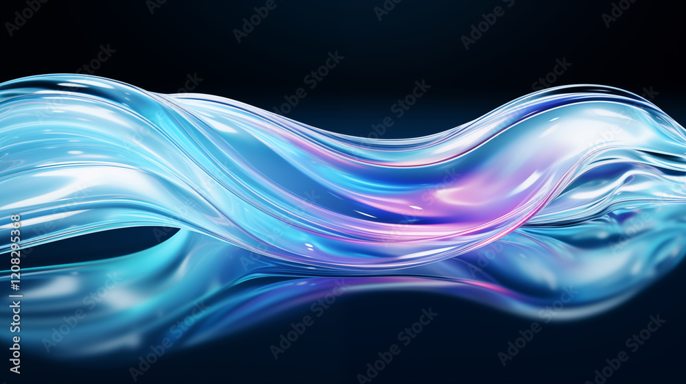 Fototapeta premium Holographic 3D icon of a house, with a futuristic iridescent gradient that shifts between pastel blues, pinks, and purples, featuring smooth edges.