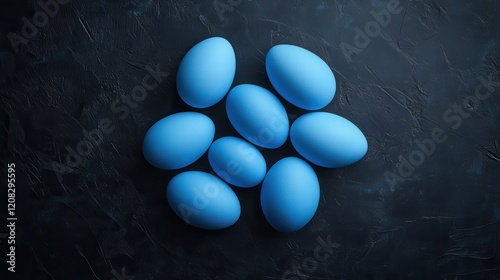 Hand-painted blue easter eggs on dark background for festive decor