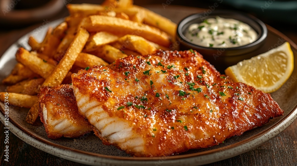 Delicious Crispy Fish and Chips with Tartar Sauce Delicious Crispy Fish and Chips with Tartar Sauce
