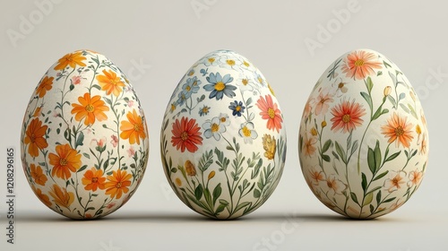 Ultra realistic easter eggs adorned with floral designs for holiday decoration