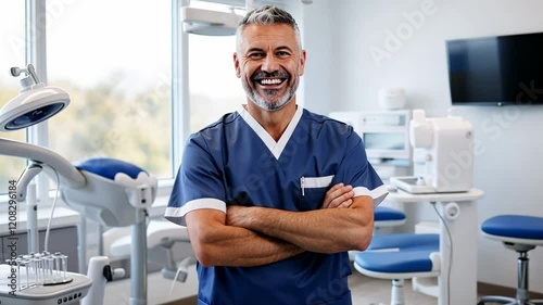 The Smiling Dentist in Office