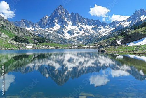 Serene Alpine Lake in Majestic Mountain Vista