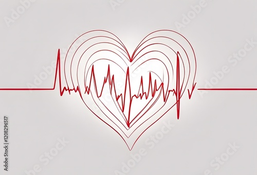 Red heart with heartbeat line on light background