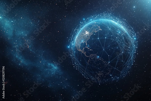 Futuristic Global Network with Digital Connections and Glowing Data Points in a Tech-Inspired Abstract Earth Design