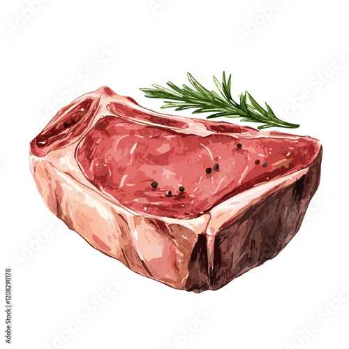Watercolor Illustration of Raw Beef Steak