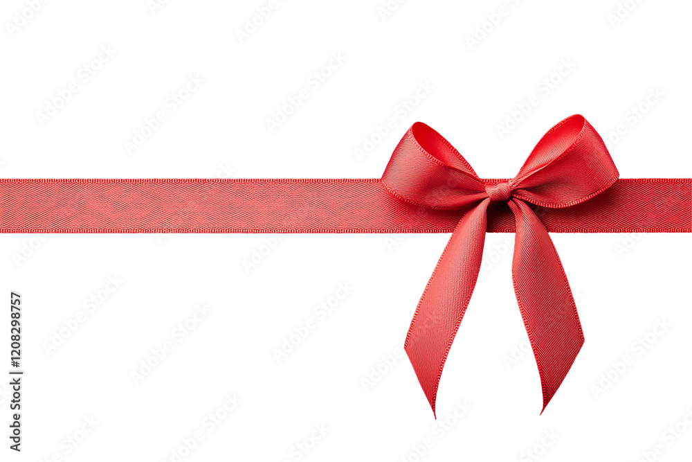 A vibrant red ribbon bow adorns a decorative gift ribbon, perfect for celebrations. Ideal for use in holiday promotions, gift wrapping, or festive designs. A vibrant red ribbon bow adorns a decorative gift ribbon, perfect for celebrations. Ideal for use in holiday promotions, gift wrapping, or festive designs.