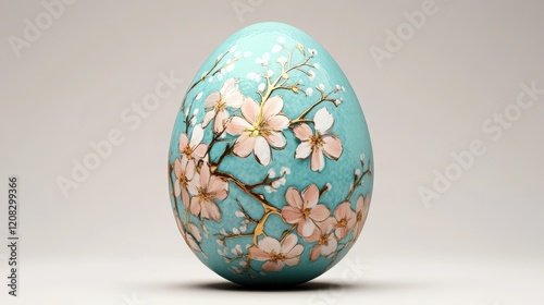 Decorative turquoise easter egg with floral design for spring celebrations