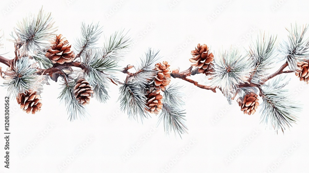 Elegant Pine Tree Branch Adorned with Cones Isolated on White Elegant Pine Tree Branch Adorned with Cones Isolated on White